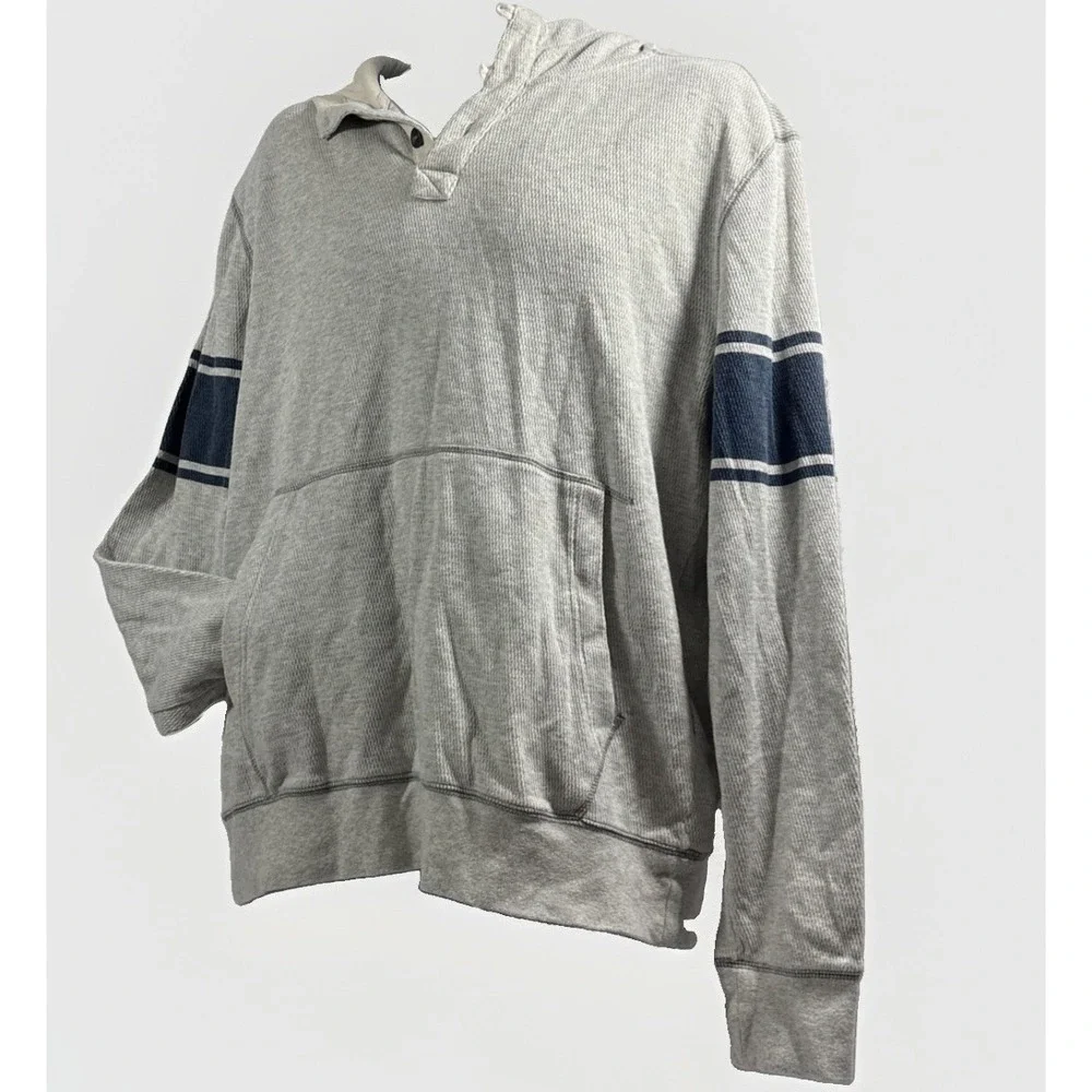 Banana Republic Men XL Gray Waffle Knit Henley Hoodie Sweatshirt Holiday 2015